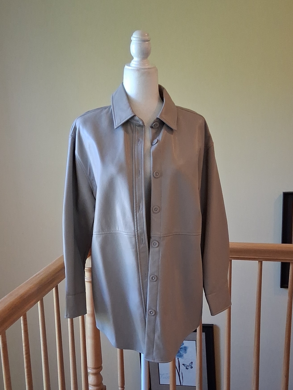 Dex Taupe Neutral Faux Leather Shirt Jacket in Light Taupe